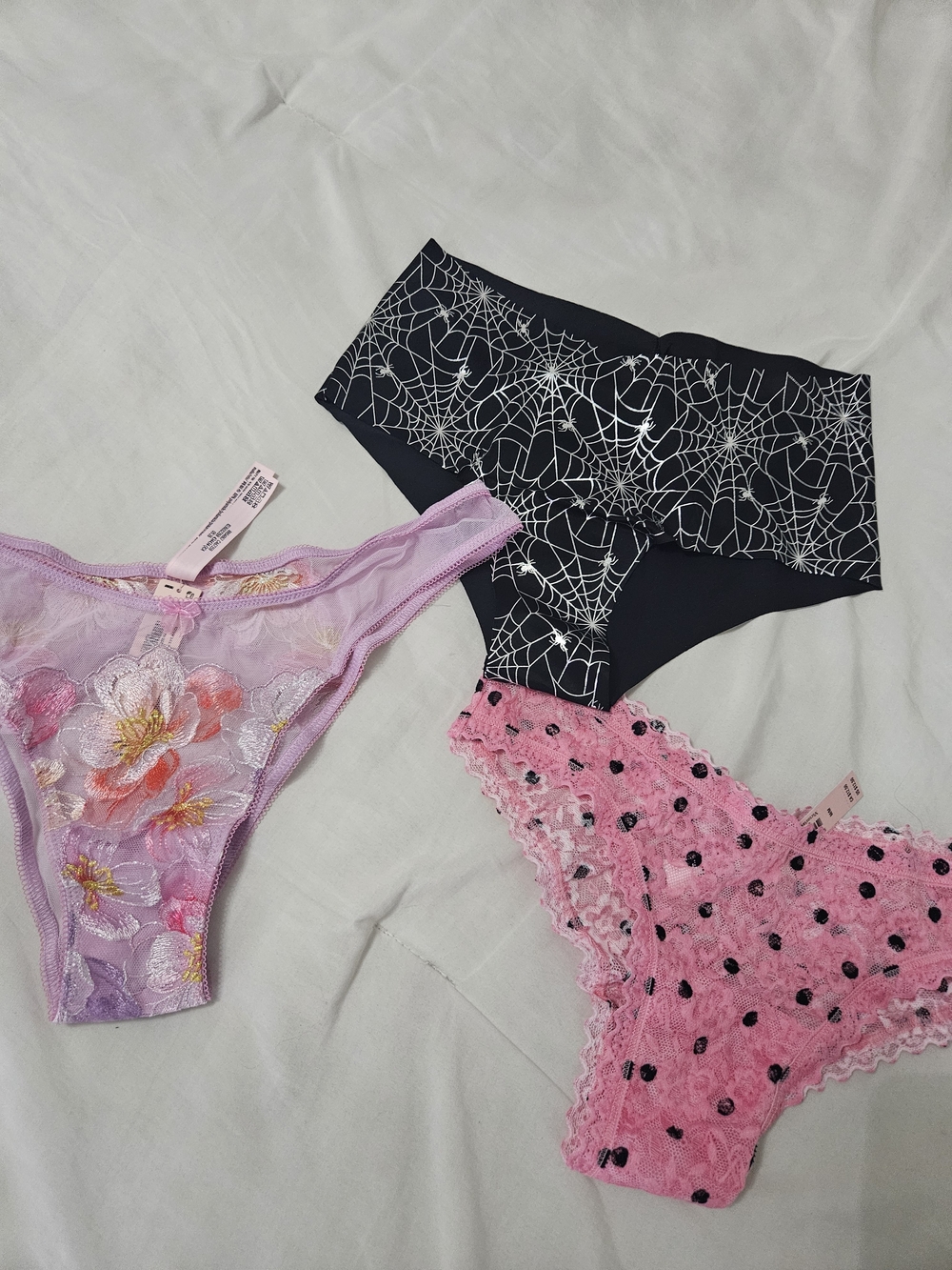 Victoria's Secret Pink, Lavender & Black Floral Lace Panty Trio